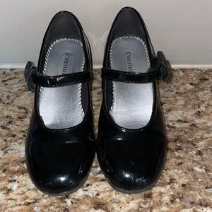Girl’s black patent leather, wedge shoes, size 1
